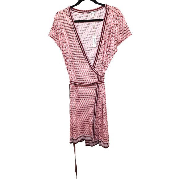 NWT Max Studio Women's XL Printed Wrap Dress Short Sleeves Pink/Red Geometric Pa - Picture 1 of 8
